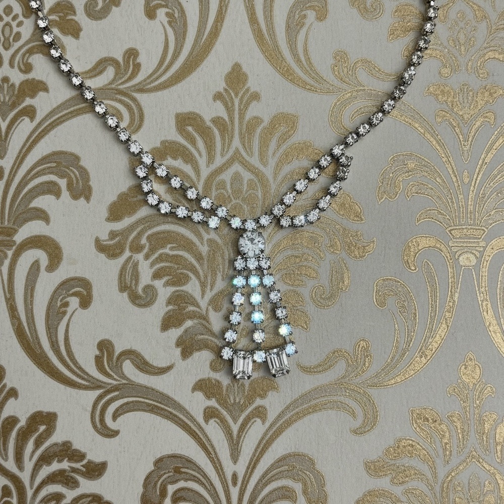 Vinatage Rhinestone Choker Hollywood Glam Necklace​​​​